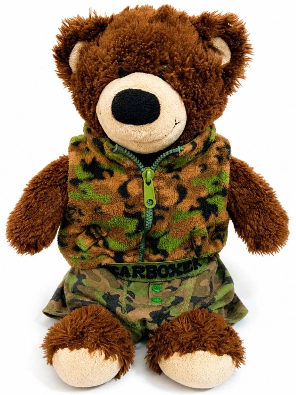 Vintage 1997 Build-A-Bear Brown Teddy Bear Camo BearBoxer Outfit Jacket Plush